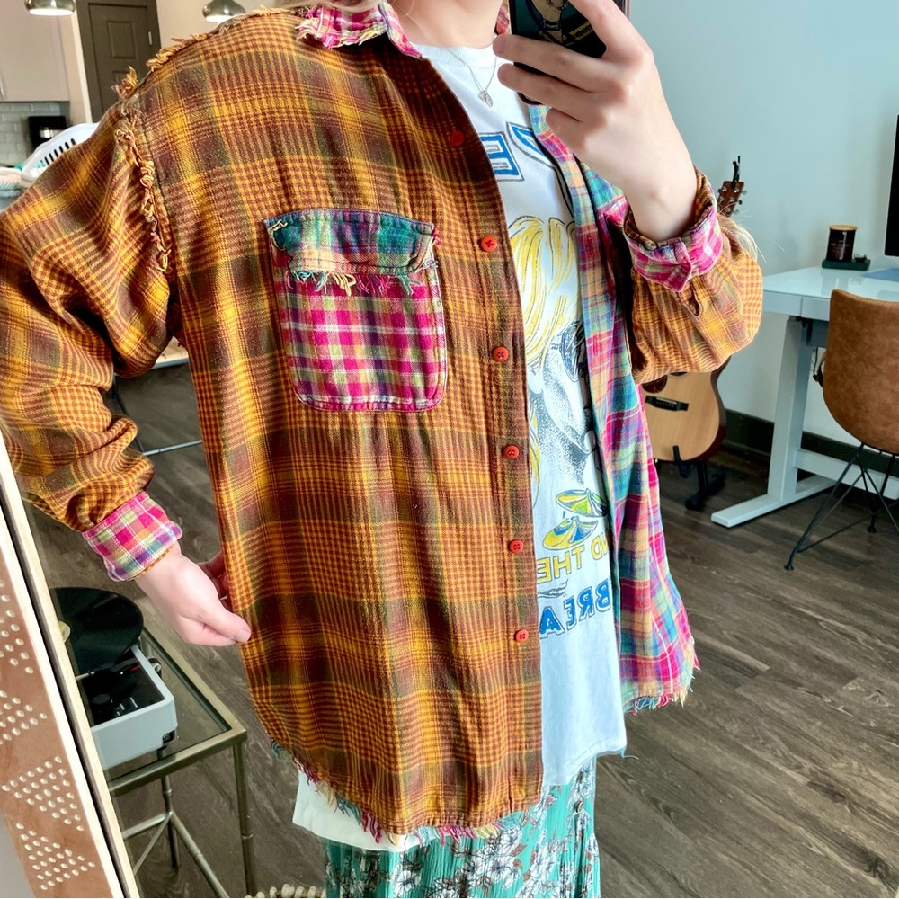 Vintage Patchwork Plaid Button Down Flannel - image 5